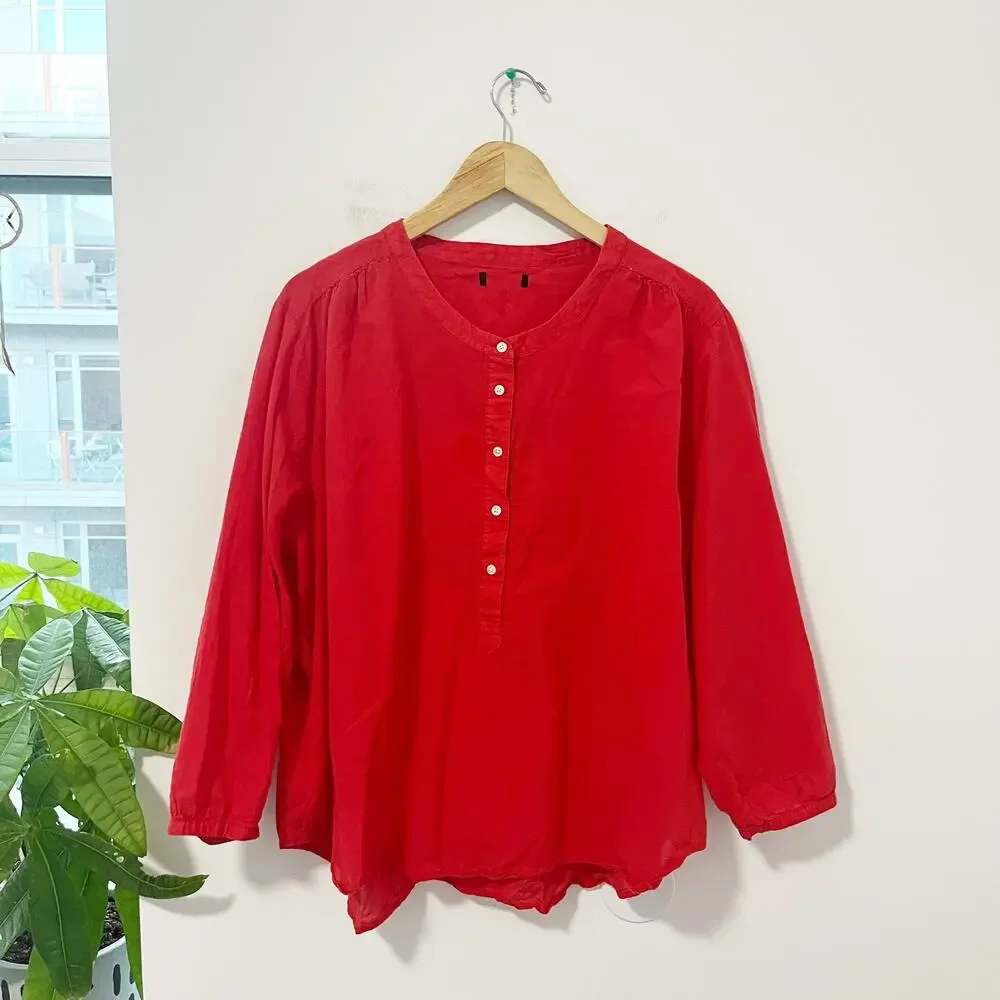J. Crew Red Long Sleeve Popover Top Size 2X